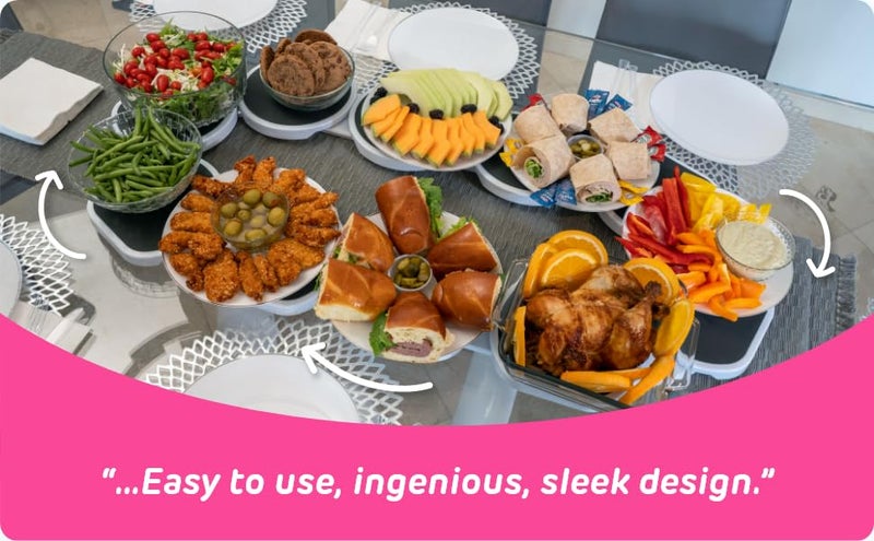 Home-Cloud دوران هوم كلاود لجدول الطعام المستدير والطويل - طاولة دوارة قابلة للتمديد لمطابخ وطاولات الطعام المستطيلة - هدية رائعة! الحفلات والتجمعات. (رمادي) - Image 2