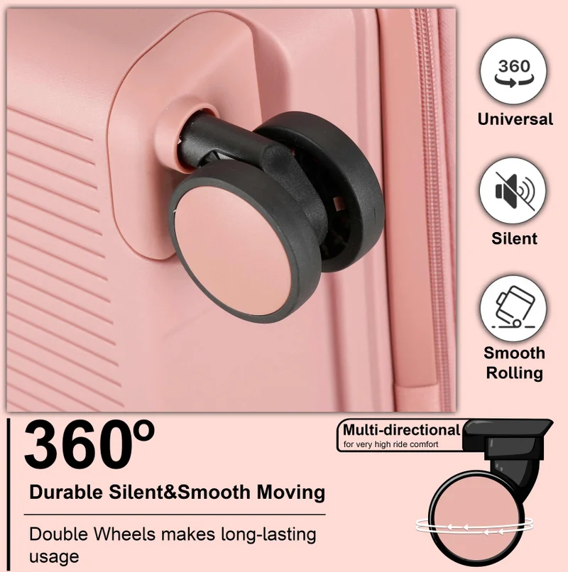 Cabinpro rose Unisex Expandable Large Checked PP Fashion Trolley Lightweight Hard Shell Spinner luggage with 360° Degree 4 Twin Wheel and Double Zippers CP003 Rose  | Best Price UAE