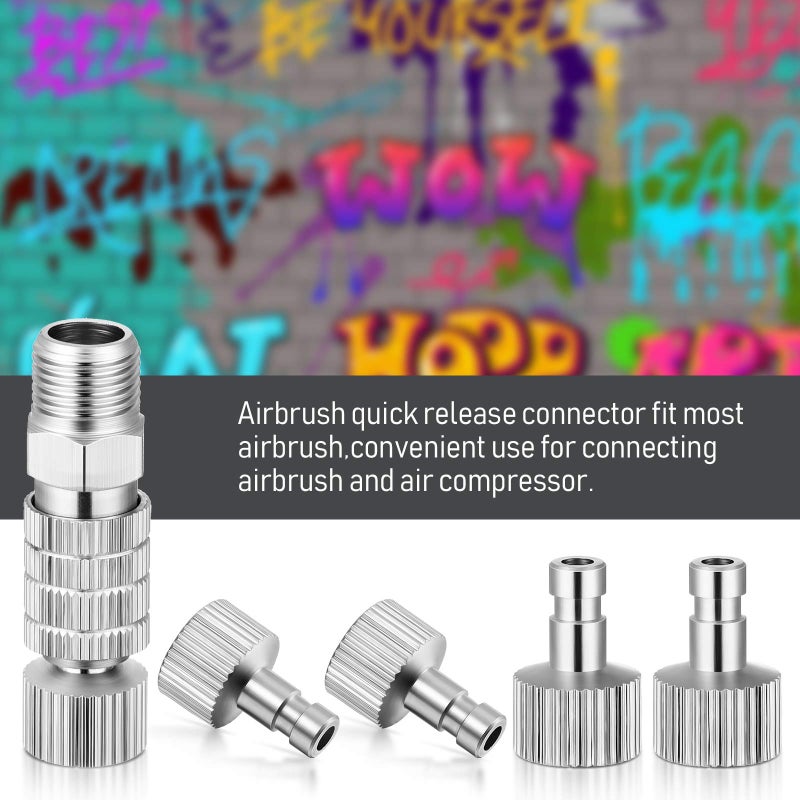 Hotop 5 Pcs Airbrush Quick Release Coupling Disconnect Adapter Kit, 1/8 Inch Female Connectors and Male Adapters Adjustment Control Valve Airbrush Accessories for Air Compressor - Image 4
