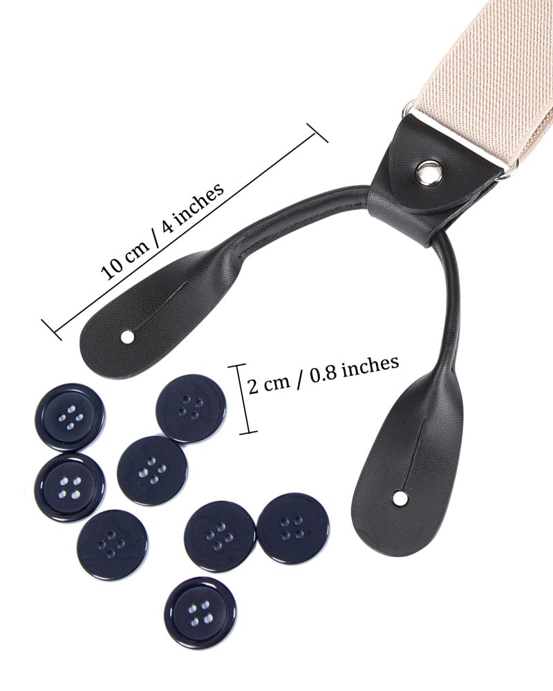 Kajeer Mens Adjustable Button End Suspenders - Y-Back Elastic Tuxedo Suspenders with Heavy Duty Leather Buttons End (Khaki) - Image 3