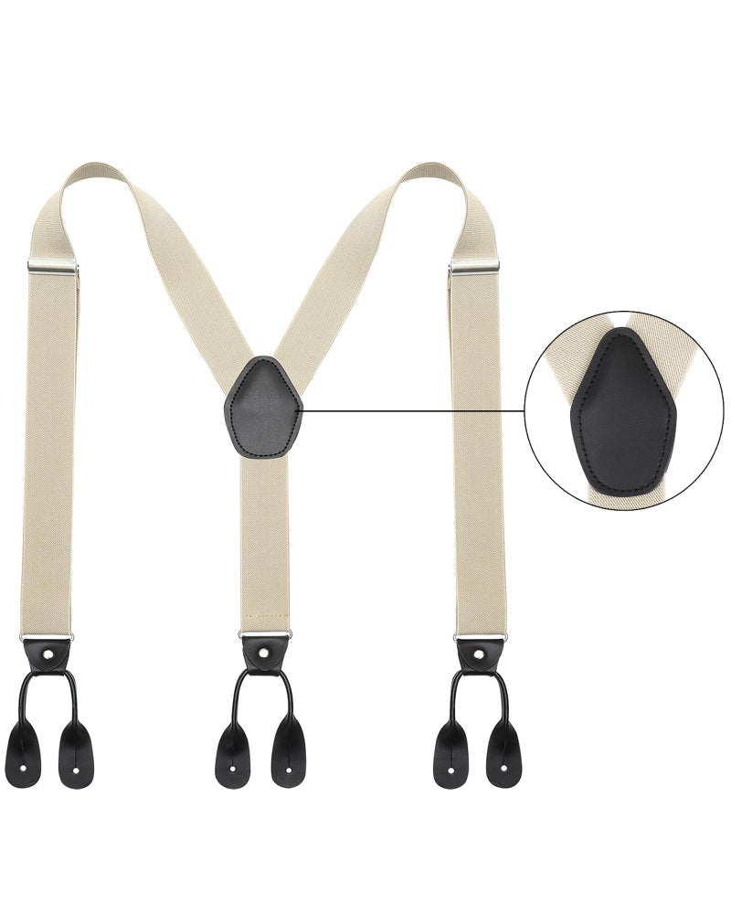 Kajeer Mens Adjustable Button End Suspenders - Y-Back Elastic Tuxedo Suspenders with Heavy Duty Leather Buttons End (Khaki) - Image 2