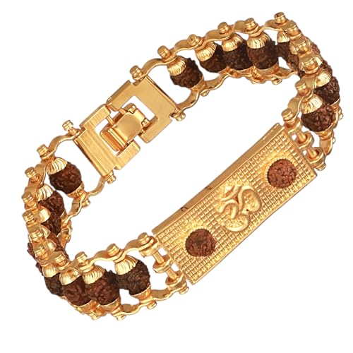 Japam Unisex Gold Plated Modern Om Rudraksha Bracelet 7.5 Inches Length - Image 1