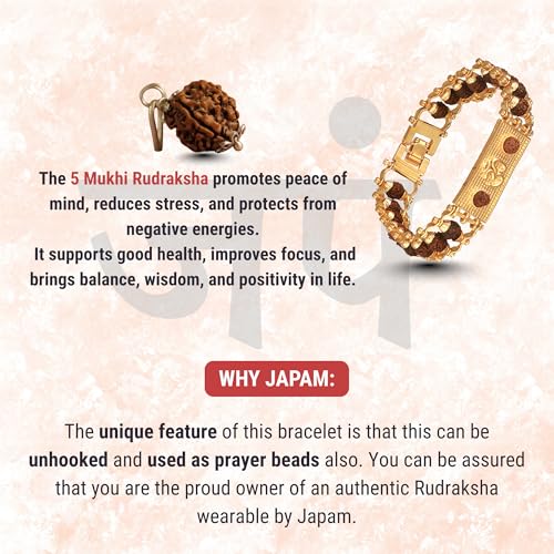 Japam Unisex Gold Plated Modern Om Rudraksha Bracelet 7.5 Inches Length - Image 2