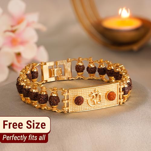 Japam Unisex Gold Plated Modern Om Rudraksha Bracelet 7.5 Inches Length - Image 4