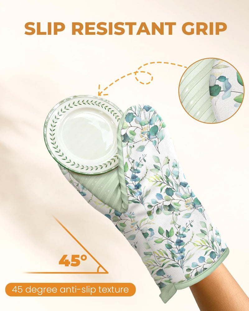 Slohif Sage Green Mini Oven Mitts Set â€“ Flower Extended Short Heat Resistant Kitchen Gloves for Women, 100% Cotton Oven Mitts with Silicone Grips, Non-Slip and Thick Durable for Cooking & Baking - Image 4