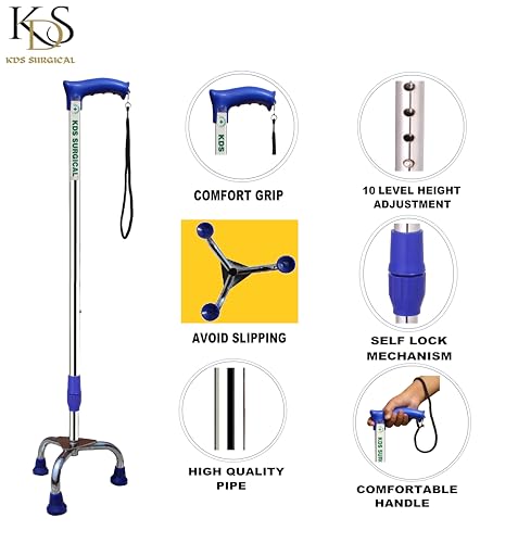 Kds Surgical 3 Leg Chrome Adjustable Height Men/Women/Old Age People Patient Walking Stick (Blue) - Image 3
