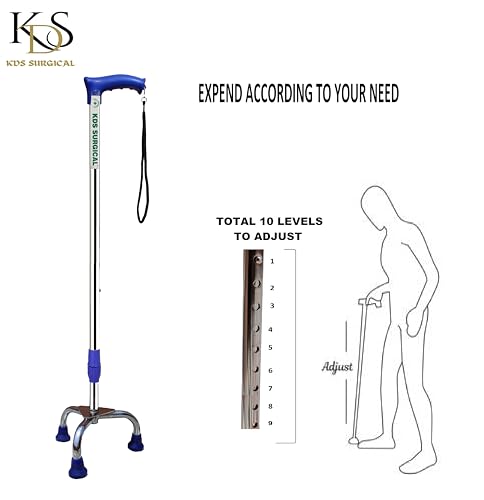 Kds Surgical 3 Leg Chrome Adjustable Height Men/Women/Old Age People Patient Walking Stick (Blue) - Image 5