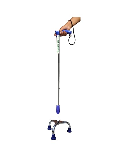 Kds Surgical 3 Leg Chrome Adjustable Height Men/Women/Old Age People Patient Walking Stick (Blue) - Image 1