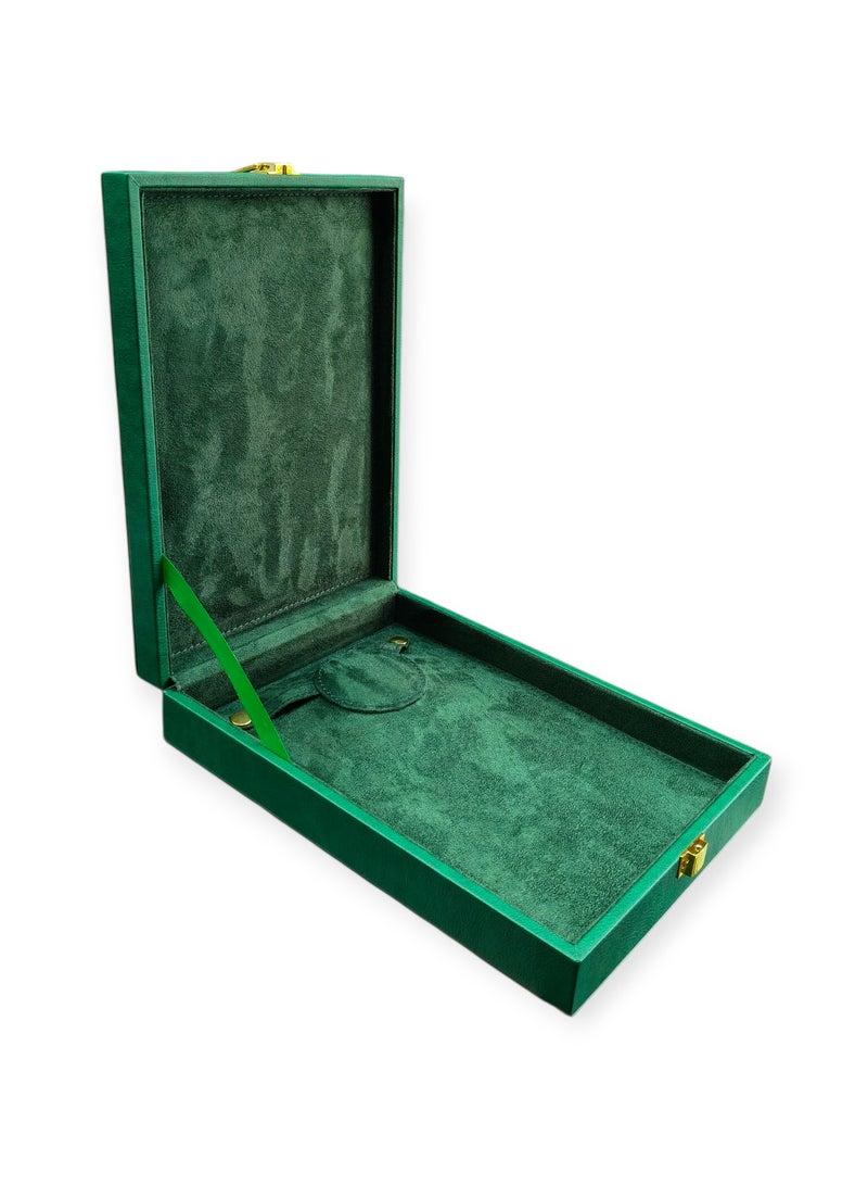 Al Seraj Luxury Necklace Jewelry Box Made in Dubai | Premium Green Rexine Exterior with Soft Green Suede Interior | Elegant Necklace Storage Case for Gift, Wedding, Retail Display & Jewelry Protection - Image 1