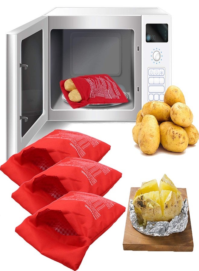 LeeYean Microwave Potato Bag, 3 Pack Reusable Express Microwave Potato Cooker Bag, Baked Potato Cooker Perfect Potatoes 4 Minutes - Red Baked Pouch - Image 1