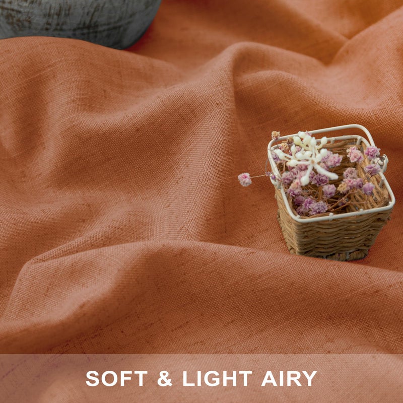 Pitalk Burnt Orange Curtains 96 Inches Long for Living Room 2 Panels Back Tab Pocket Draperies Semi Sheer Linen Boho Fall Curtain for Bedroom Rustic Cottage Decor Terracotta Colored Tangerine Pumpkin 52x96 - Image 2