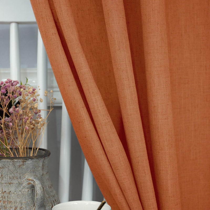 Pitalk Burnt Orange Curtains 96 Inches Long for Living Room 2 Panels Back Tab Pocket Draperies Semi Sheer Linen Boho Fall Curtain for Bedroom Rustic Cottage Decor Terracotta Colored Tangerine Pumpkin 52x96 - Image 3