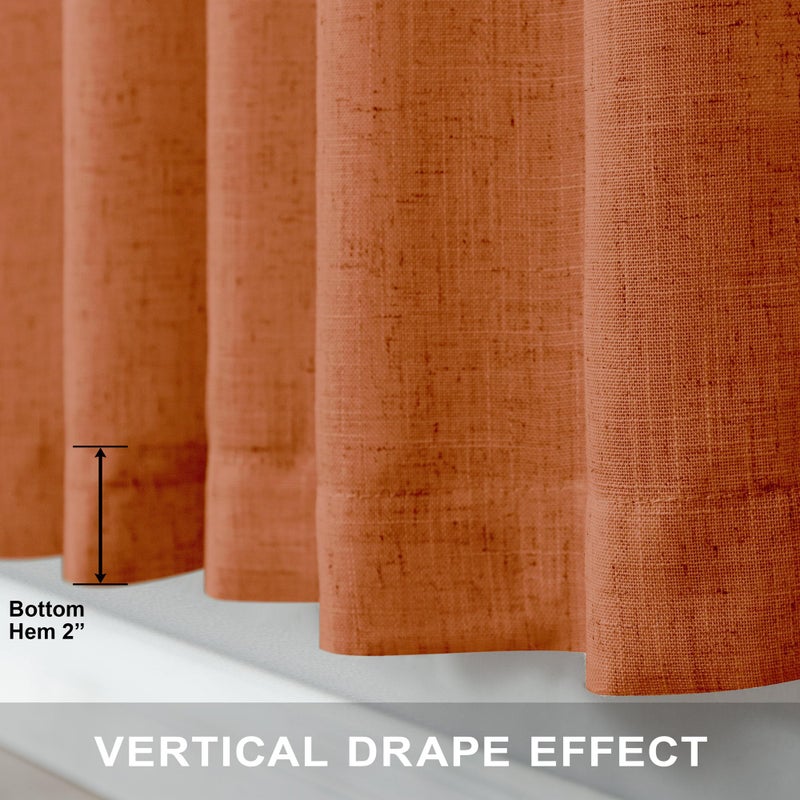 Pitalk Burnt Orange Curtains 96 Inches Long for Living Room 2 Panels Back Tab Pocket Draperies Semi Sheer Linen Boho Fall Curtain for Bedroom Rustic Cottage Decor Terracotta Colored Tangerine Pumpkin 52x96 - Image 5