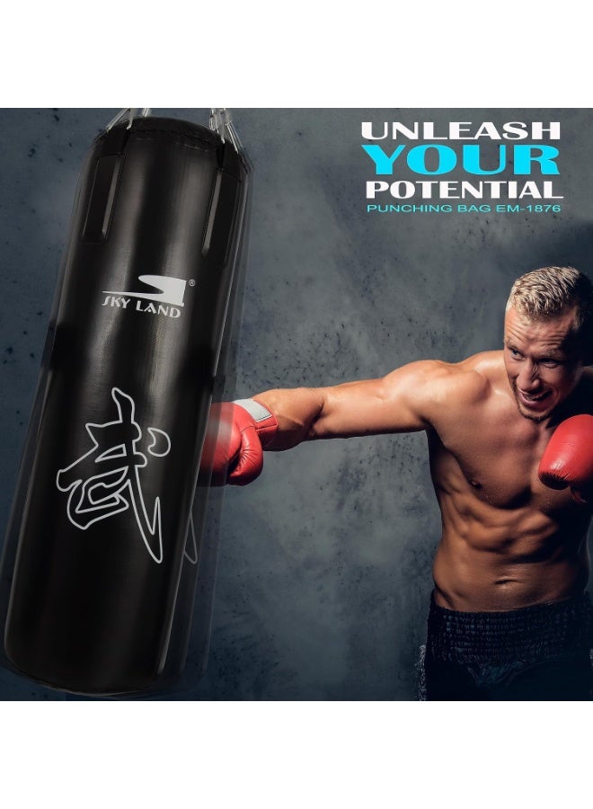 Sky Land SKY LAND Heavy Duty Filled Punching Bag for Boxing, Kickboxing, MMA, Karate | PU Leather Bag with Wall Mount Hanger | Home Gym Training for Adults & Youth | Black, EM-1876 120cm version  - Image 5