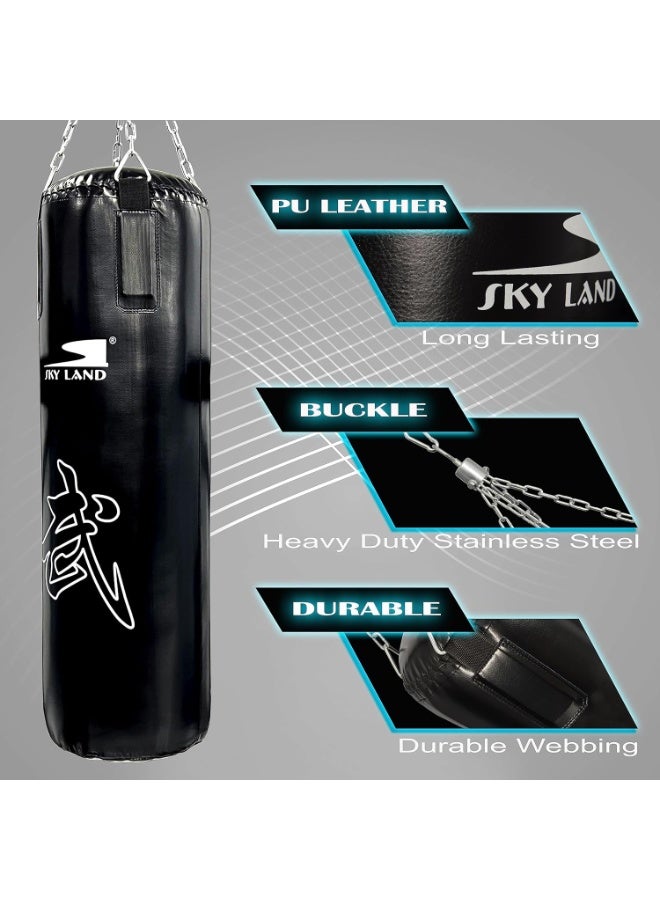 Sky Land SKY LAND Heavy Duty Filled Punching Bag for Boxing, Kickboxing, MMA, Karate | PU Leather Bag with Wall Mount Hanger | Home Gym Training for Adults & Youth | Black, EM-1876 120cm version  - Image 4