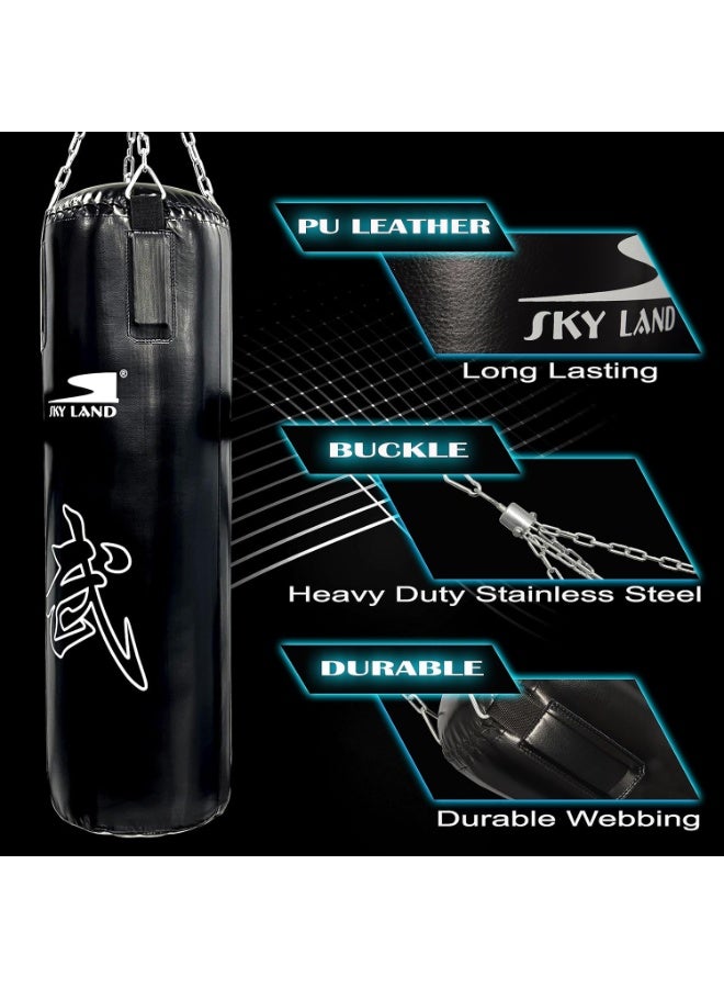 Sky Land SKY LAND Heavy Duty Filled Punching Bag for Boxing, Kickboxing, MMA, Karate | PU Leather Bag with Wall Mount Hanger | Home Gym Training for Adults & Youth | Black, EM-1876 120cm version  - Image 3