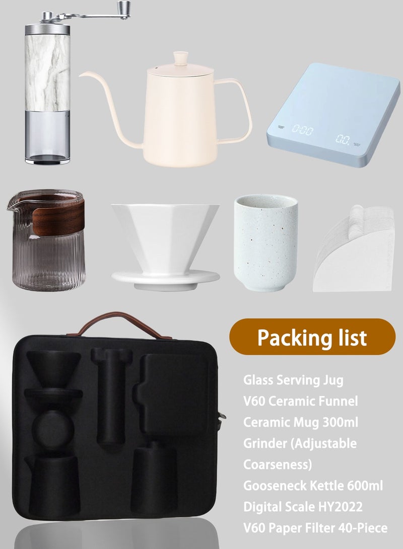 ايكي ايك مجموعة أدوات القهوة بالتنقيط من ترافيل V60، الكل في 1، حقيبة حمل محمولة، مجموعة مكونة من 7 قطع من ماكينة صنع القهوة، مجموعة أدوات إكسسوارات القهوة اليدوية - Image 2