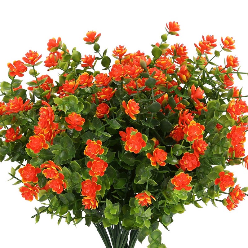 URSTOUD Artificial Flowers Fake Artificial Greenery UV Resistant No Fade Faux Plastic Plants for Wedding Bridle Bouquet Indoor Outdoor Home Garden Kitchen Office Table Vase 6PCS Orange Red
