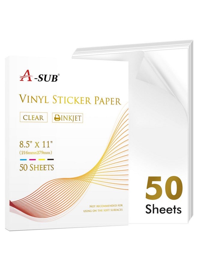 A-SUB Clear Sticker Paper For Inkjet Printers, Waterproof Transparent Printable Vinyl Sticker Paper, 50 Sheets 8.5X11 Inch Glossy Clear Label Paper For Custom Stickers, Decals  - Image 1