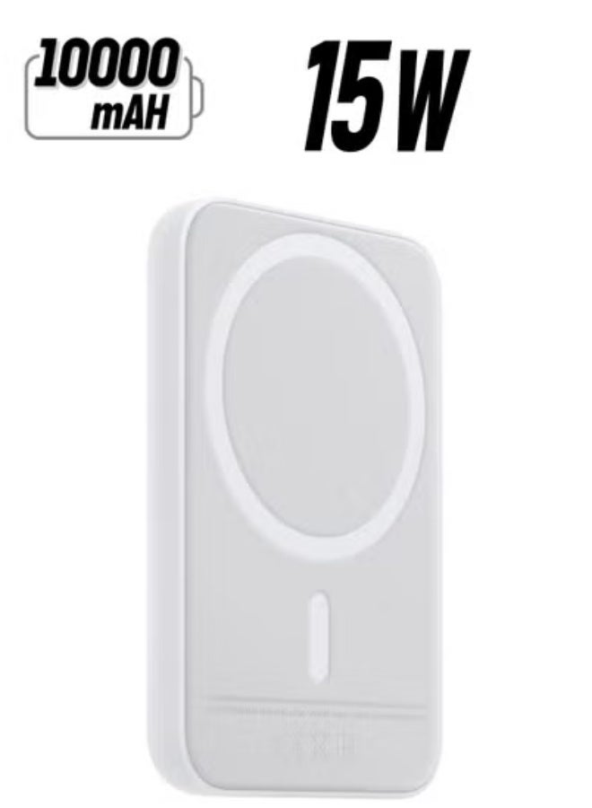 MagSafe-Compatible 10,000mAh Wireless Power Bank – Magnetic Portable Charger with USB-C Fast Charging, LED Battery Indicator & Strong Magnetic Alignment – Slim Backup Battery Pack (White)