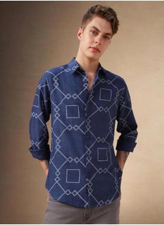 Geometric Print Button-Down Shirt by Styli
