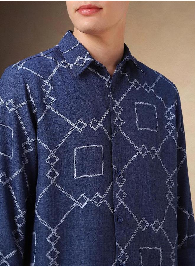 Dennis Lingo - Geometric Print Button-Down Shirt by Styli - Image 1