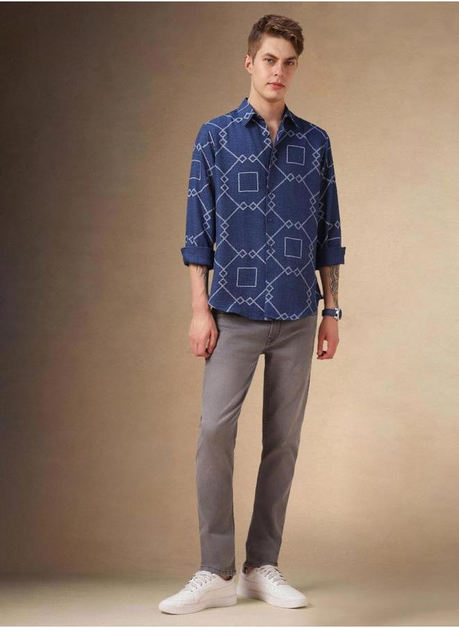 Dennis Lingo - Geometric Print Button-Down Shirt by Styli - Image 1