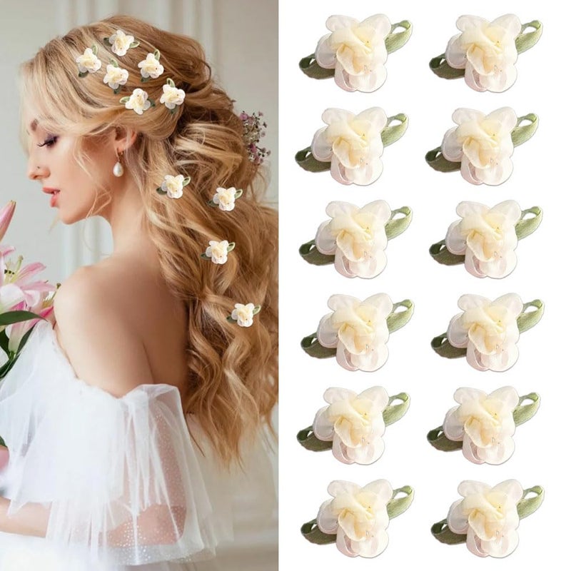 GELXGRIT 12Pcs Mini Flower Hair Clips Cute Flower Hair Accessories Alligator Clips Spring Floral Hair Barrettes for Women Girls Bride Wedding Birthday Party Hair Decoration - Image 1