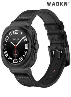 Compatible pour Bracelet Apple Watch,Genuine Leather and Soft Rubber Hybrid Sweatproof Strap,Compatible with 49mm 45mm 44mm 42mm, Fits for Apple Watch Ultra 9 8 7 Series, Black