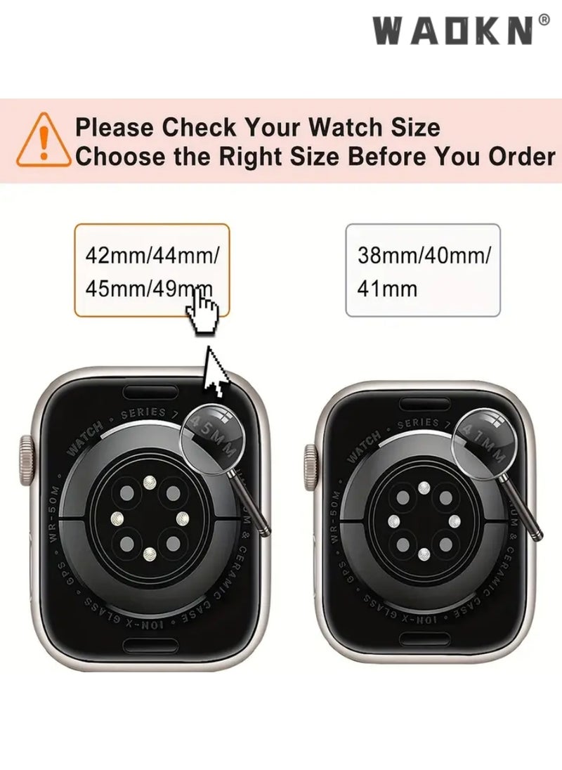 WAOKN - Compatible pour Bracelet Apple Watch,Genuine Leather and Soft Rubber Hybrid Sweatproof Strap,Compatible with 49mm 45mm 44mm 42mm, Fits for Apple Watch Ultra 9 8 7 Series, Black - Image 1
