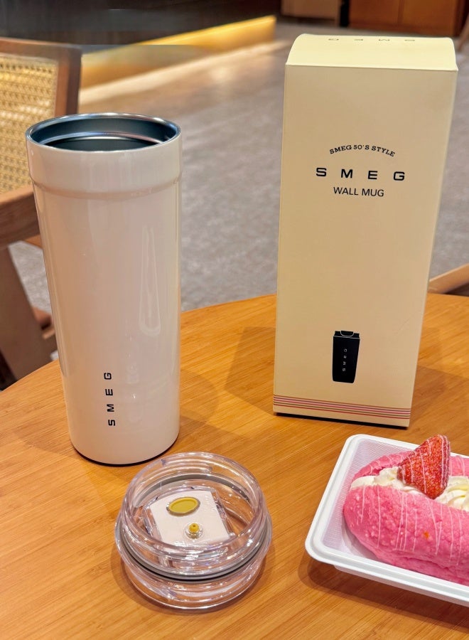 SMEG Travel Coffee Mug, 550ml Insulated Drinking Mug with Leak Proof Lid, Durable Coffee Mug with Lid, White Travel Coffee Mug - Image 3