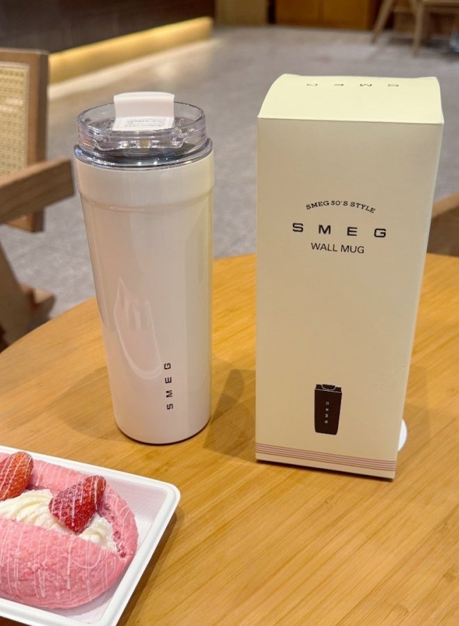 SMEG Travel Coffee Mug, 550ml Insulated Drinking Mug with Leak Proof Lid, Durable Coffee Mug with Lid, White Travel Coffee Mug - Image 1