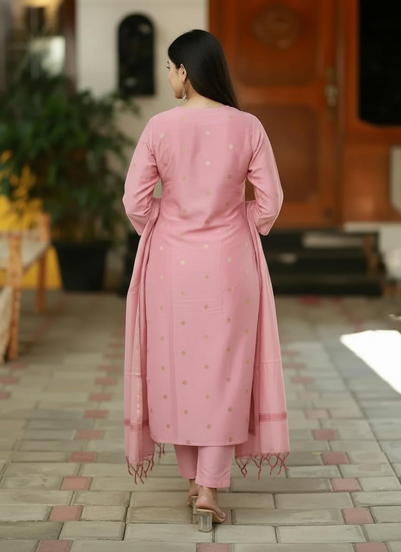 GoSriKi Women's Rayon Viscose Straight Printed Kurta with Pant & Dupatta (SDF PINK-VKS01-GS_XL_Pink_X-Large) - Image 2