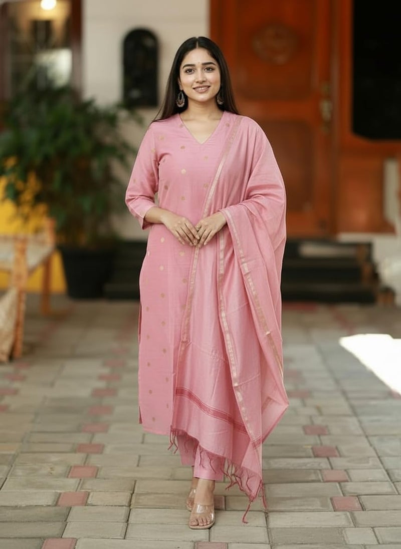 GoSriKi Women's Rayon Viscose Straight Printed Kurta with Pant & Dupatta (SDF PINK-VKS01-GS_XL_Pink_X-Large) - Image 3