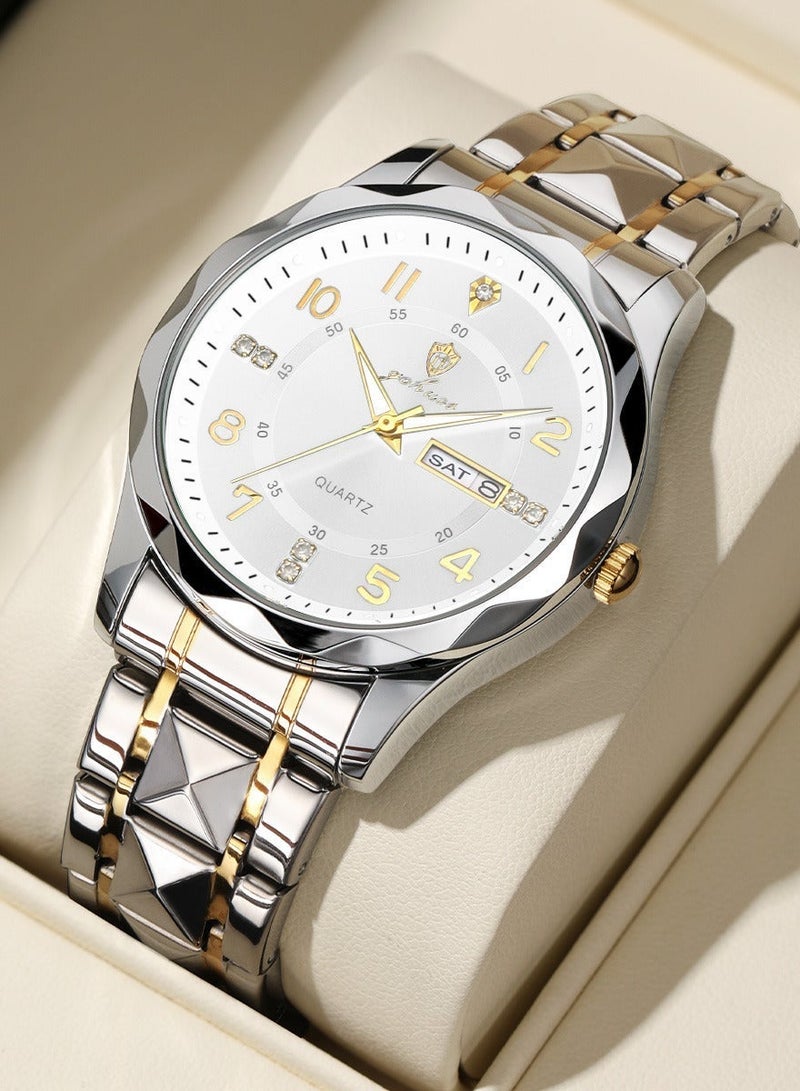 GOHUOS Man's Watches, Top Brand Luxury Waterproof Luminous Stainless Steel Band Quartz Analog Wrist Watch - 41mm - Father or Boyfriend Gift - Image 4