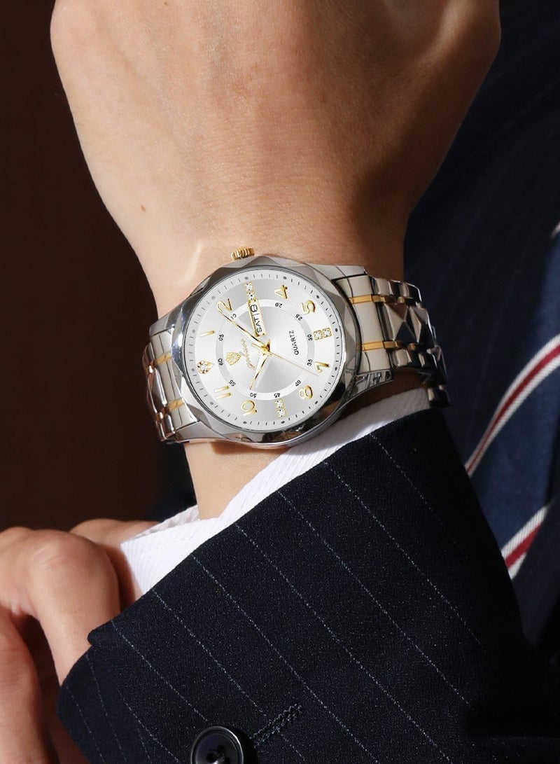 GOHUOS Man's Watches, Top Brand Luxury Waterproof Luminous Stainless Steel Band Quartz Analog Wrist Watch - 41mm - Father or Boyfriend Gift - Image 5