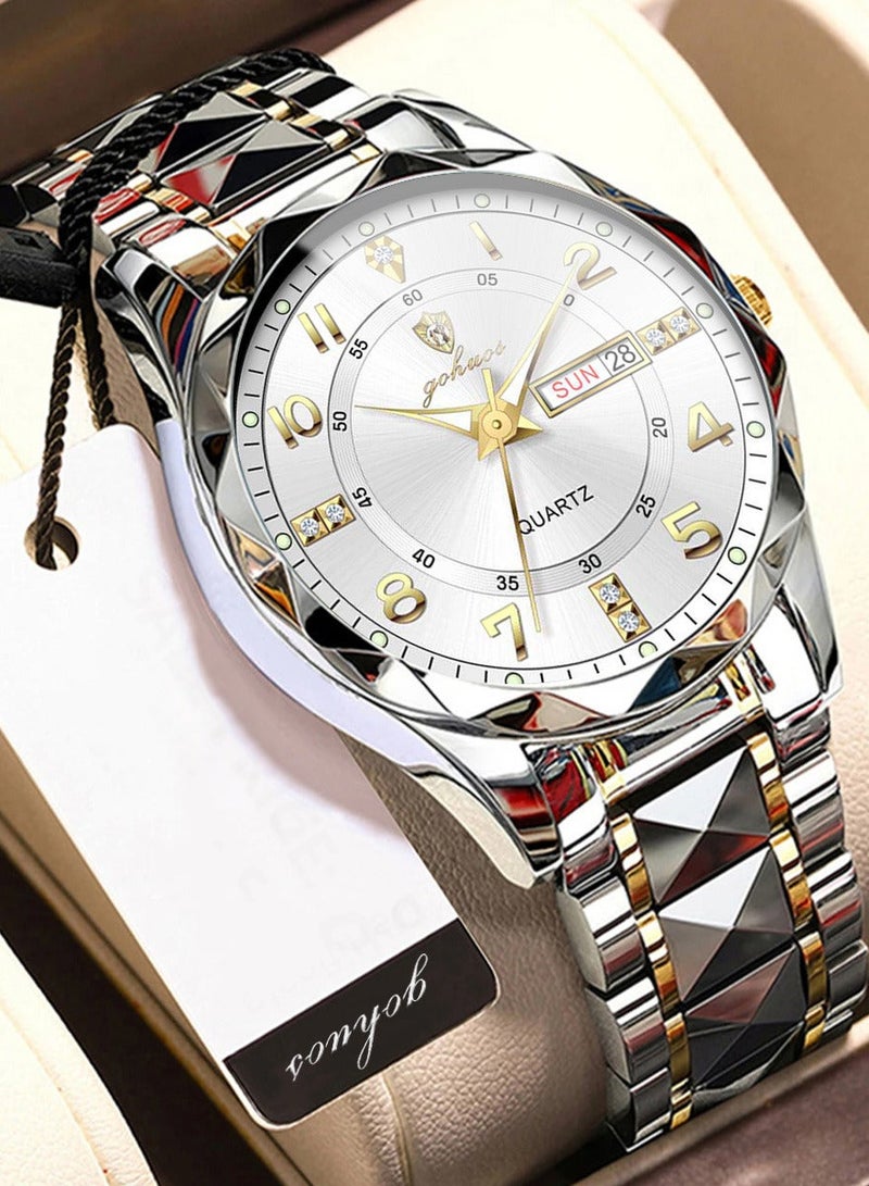 GOHUOS Man's Watches, Top Brand Luxury Waterproof Luminous Stainless Steel Band Quartz Analog Wrist Watch - 41mm - Father or Boyfriend Gift - Image 1