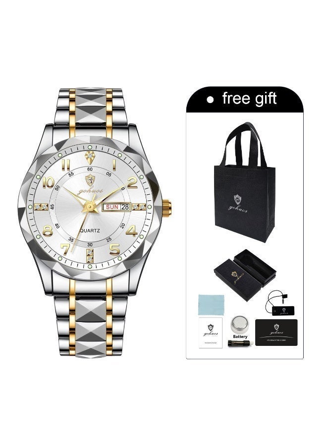 GOHUOS Man's Watches, Top Brand Luxury Waterproof Luminous Stainless Steel Band Quartz Analog Wrist Watch - 41mm - Father or Boyfriend Gift - Image 3