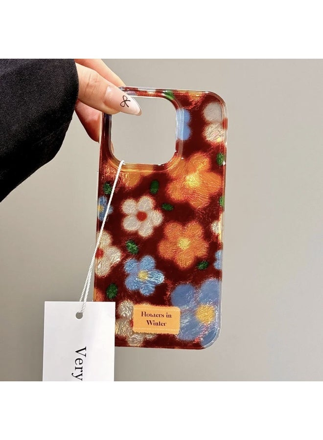 NIBEMINENT Large Pore Vortex Oil Brown Red Flower Protective TPU Case Cover For iPhone 15 - Image 1