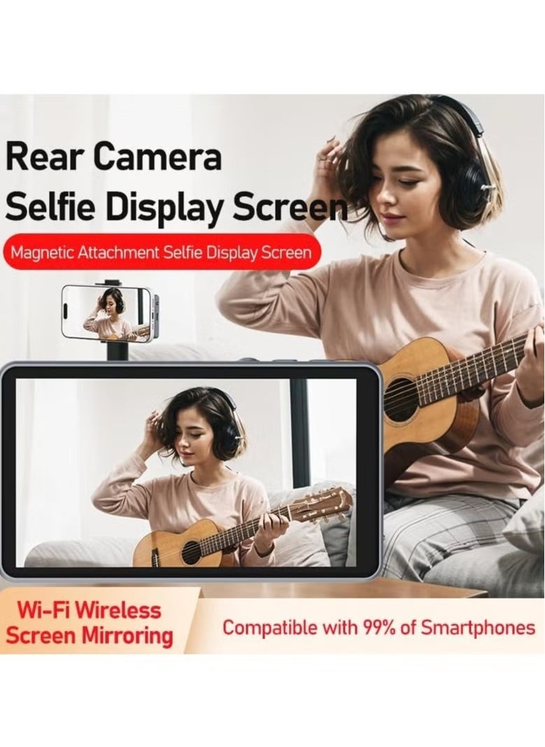 ELTRAZONE Wireless Magnetic Selfie Mirror Screen for Phone – 4.02 Inch IPS Rear Camera Display Adapter for Vlogging, Live Streaming, Rear Selfies, TikTok Video Recording & YouTube Content Creation  - Image 4