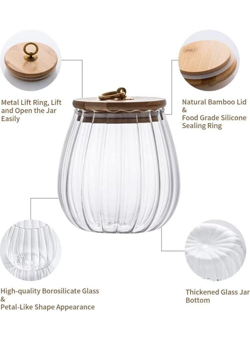 AUTOYSUR Glass Storage Jars with Airtight Lids, Decorative Coffee Bar Container with Airtight Bamboo Lid Metal Ring Canisters Sets for Home Kitchen Storing Candy, Cookie, Nuts, Oatmeal (Oval, 2pcs)  - Image 2