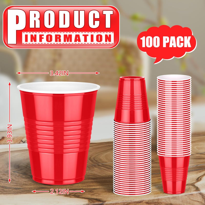Dualshine 100 Pack Red Plastic Cups 12 oz  Disposable Cups for Party  Heavy Duty Drinking Cups  Christmas Shot Cups for Wedding Birthday Beer Taste Serving Snack Sample Tastings Barbecues - Image 5