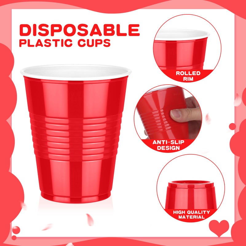 Dualshine 100 Pack Red Plastic Cups 12 oz  Disposable Cups for Party  Heavy Duty Drinking Cups  Christmas Shot Cups for Wedding Birthday Beer Taste Serving Snack Sample Tastings Barbecues - Image 3