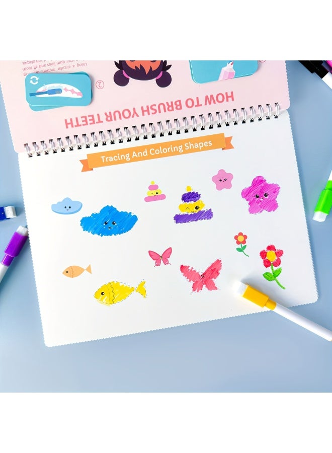 BEBEGO 15 Themes Kids Busy Book Set, Educational Preschool Learning Quiet Book, Human Body Structure Cognitive Development, Includes Storage Bag, 8 Brush Markers, 1 Book, 15 Theme Packs & Stickers, Paper Material, No Battery Required - Image 3