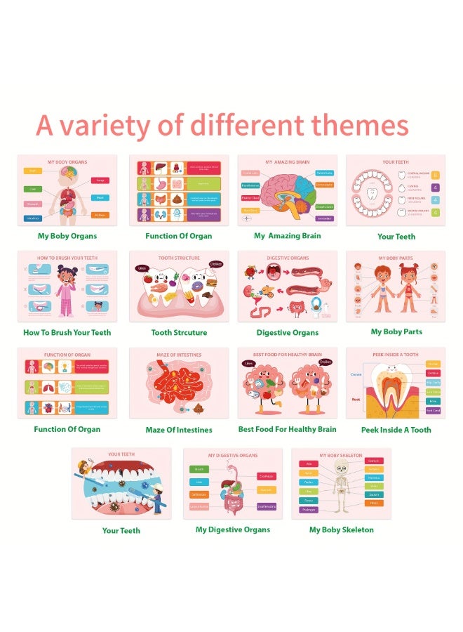 BEBEGO 15 Themes Kids Busy Book Set, Educational Preschool Learning Quiet Book, Human Body Structure Cognitive Development, Includes Storage Bag, 8 Brush Markers, 1 Book, 15 Theme Packs & Stickers, Paper Material, No Battery Required - Image 4