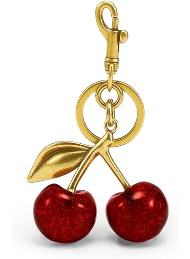 تعليقة حقيبة على شكل كرز مع حلقة مفاتيح ومشبك - إكسسوار لامع من الراتنج والمعدن للمحافظ والحقائب - Image 1