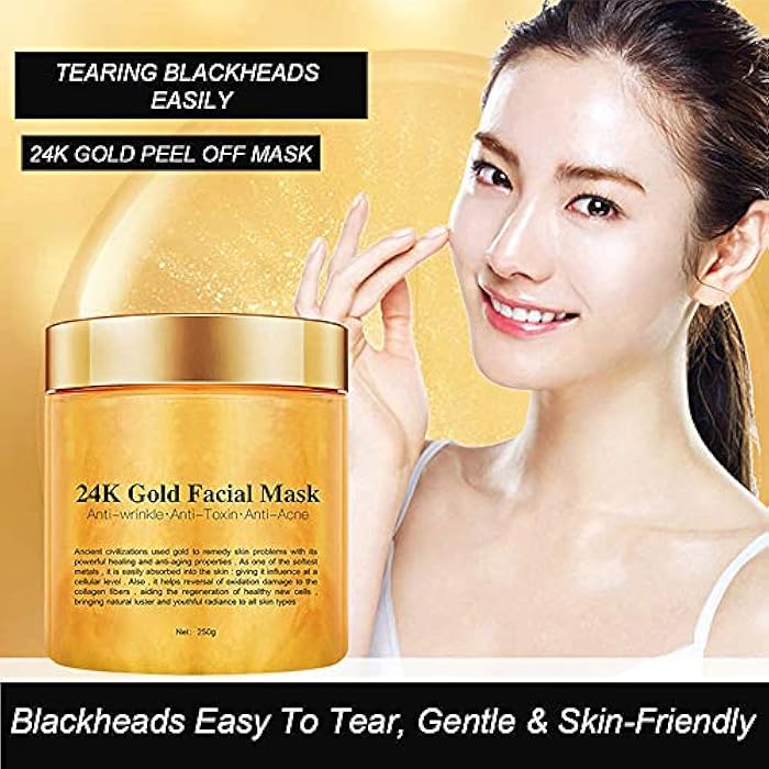 KlsyChry 24K Gold Peel Off Face Mask, Rejuvenating Collagen Facial Mask For Flawless Skin, Reduces Fine Lines & Wrinkles, Clears Acne, Minimizes Pores, Moisturizes & Firms Up Your Skin, 250g - Image 4