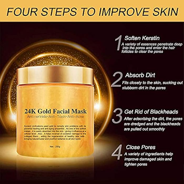 KlsyChry 24K Gold Peel Off Face Mask, Rejuvenating Collagen Facial Mask For Flawless Skin, Reduces Fine Lines & Wrinkles, Clears Acne, Minimizes Pores, Moisturizes & Firms Up Your Skin, 250g - Image 2