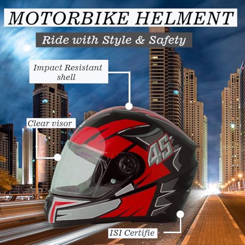 Sage Square Proud 45 Full Face G1 Graphic Helmet | (ISI Certified) | Clear Visor | High Standard Safety | Enhanced Design | Extra Comfort & Style (Small, Black Glossy-Red) - Image 4