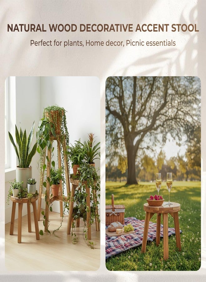 ARROWSTONE Round Stool Acacia Wood, 12" Height, 11" Round Top, Backless, Easy Assembly, Natural Wax Finish, Wooden Stool for Plant, Dining Room, Living Room, Garden, Makeup - Image 5